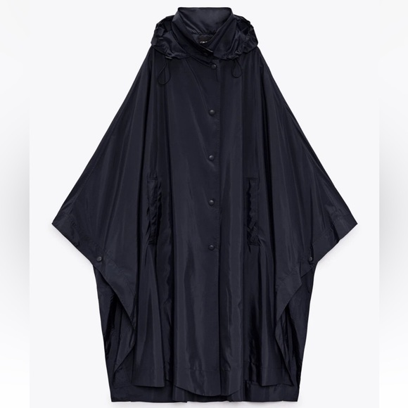 Zara limited edition hooded poncho coat size medium navy blue - Picture 1 of 9